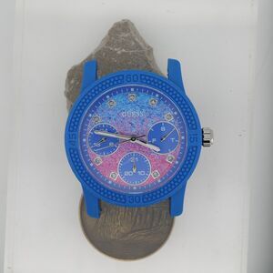 Guess Blue & Pink Glitter Dial Watch – 37mm – Running – New Battery – No band